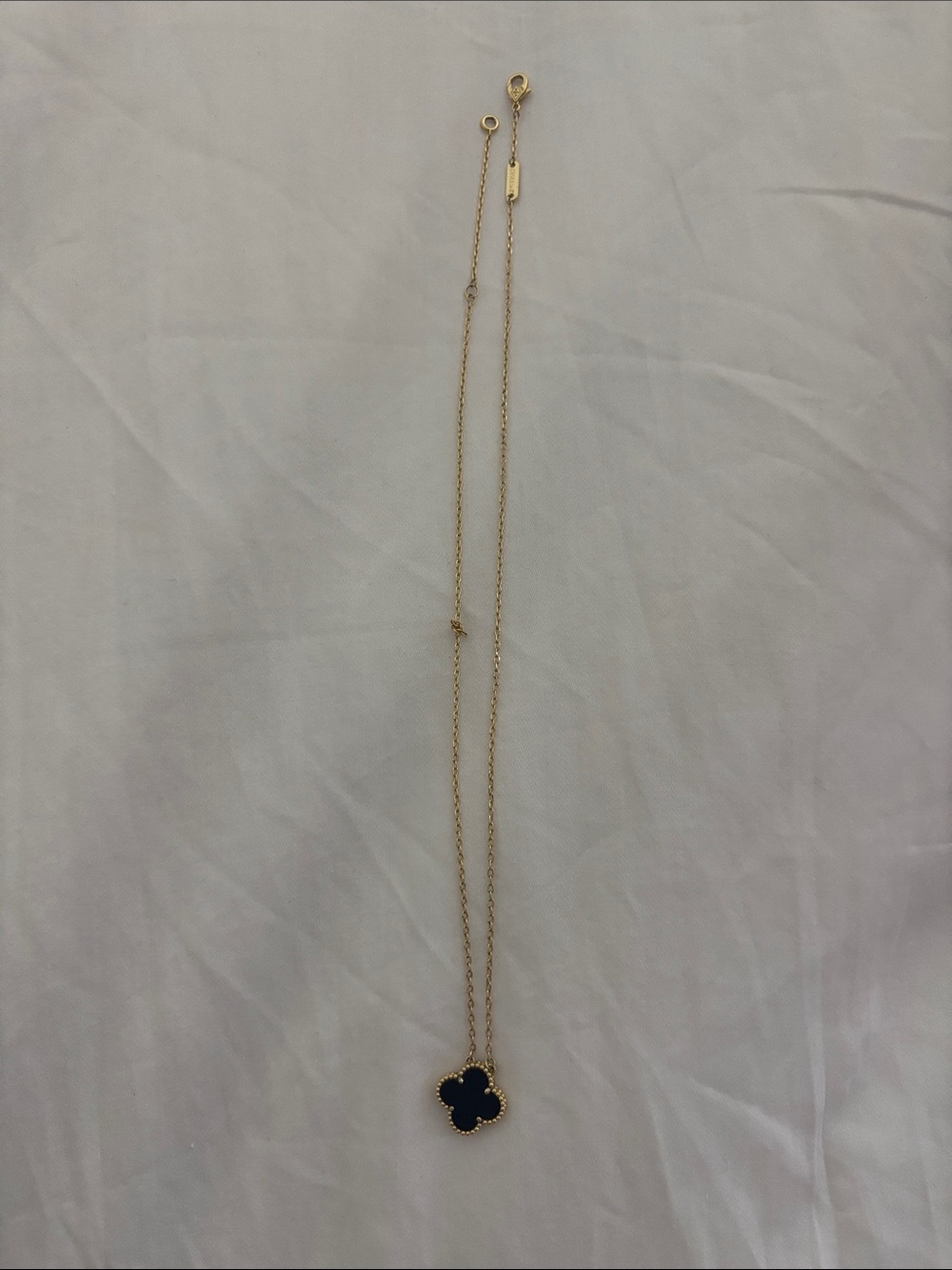 Gold Chain Necklace with Black Clover Pendant